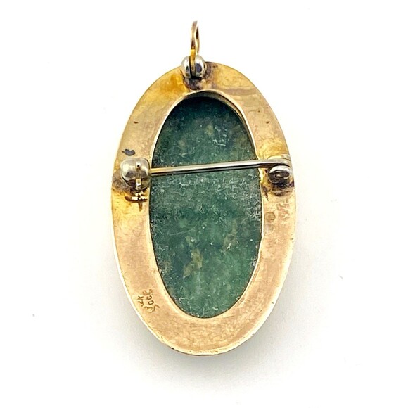 Connemara Irish Jade Gold Filled Pendant Converts to Pin Brooch Vintage Oval - Picture 5 of 6